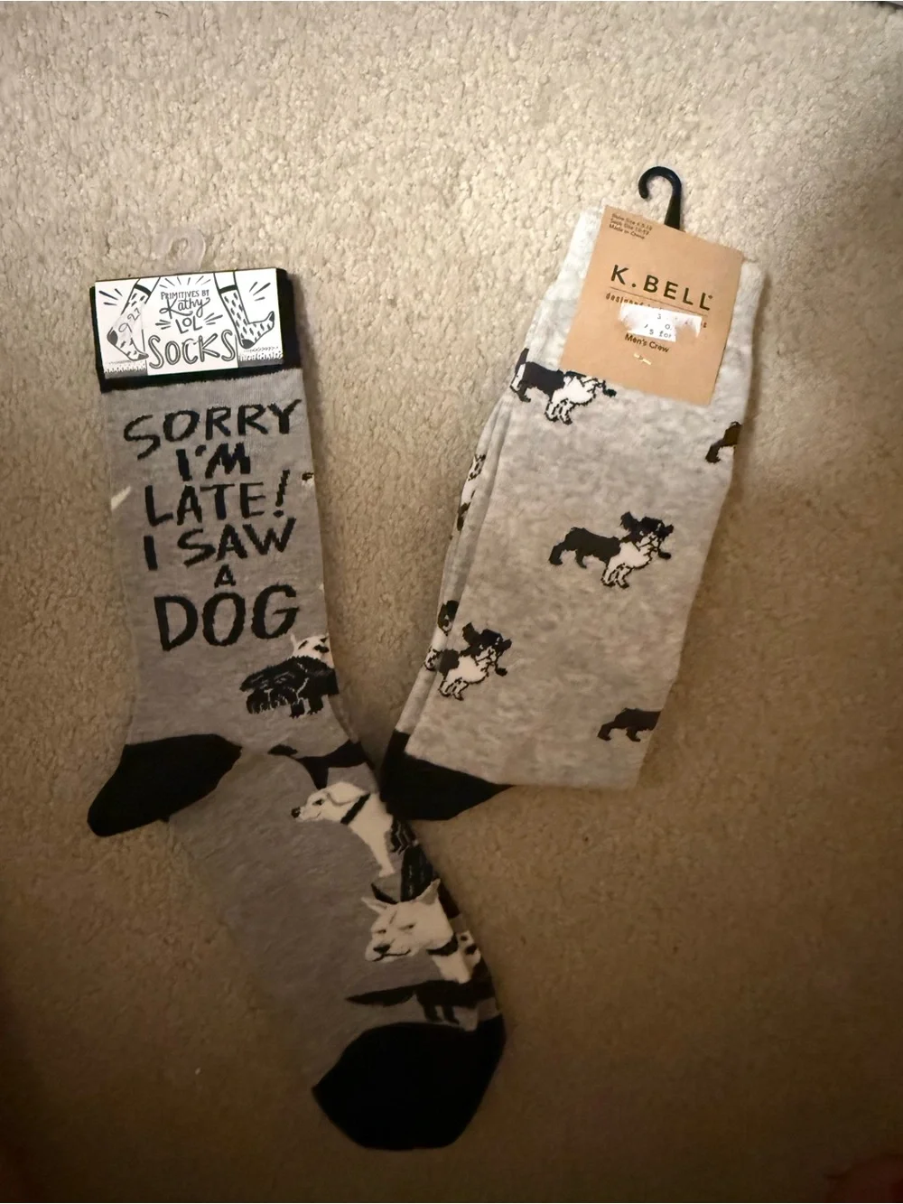 Woman’s Grey Novelty Dog Crew Socks - 'Sorry I'm Late I Saw A Dog'